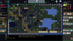 Three Against the Odds screenshot featuring terrain, characters and notably a giant tiger named Diretooth attacking the settlement